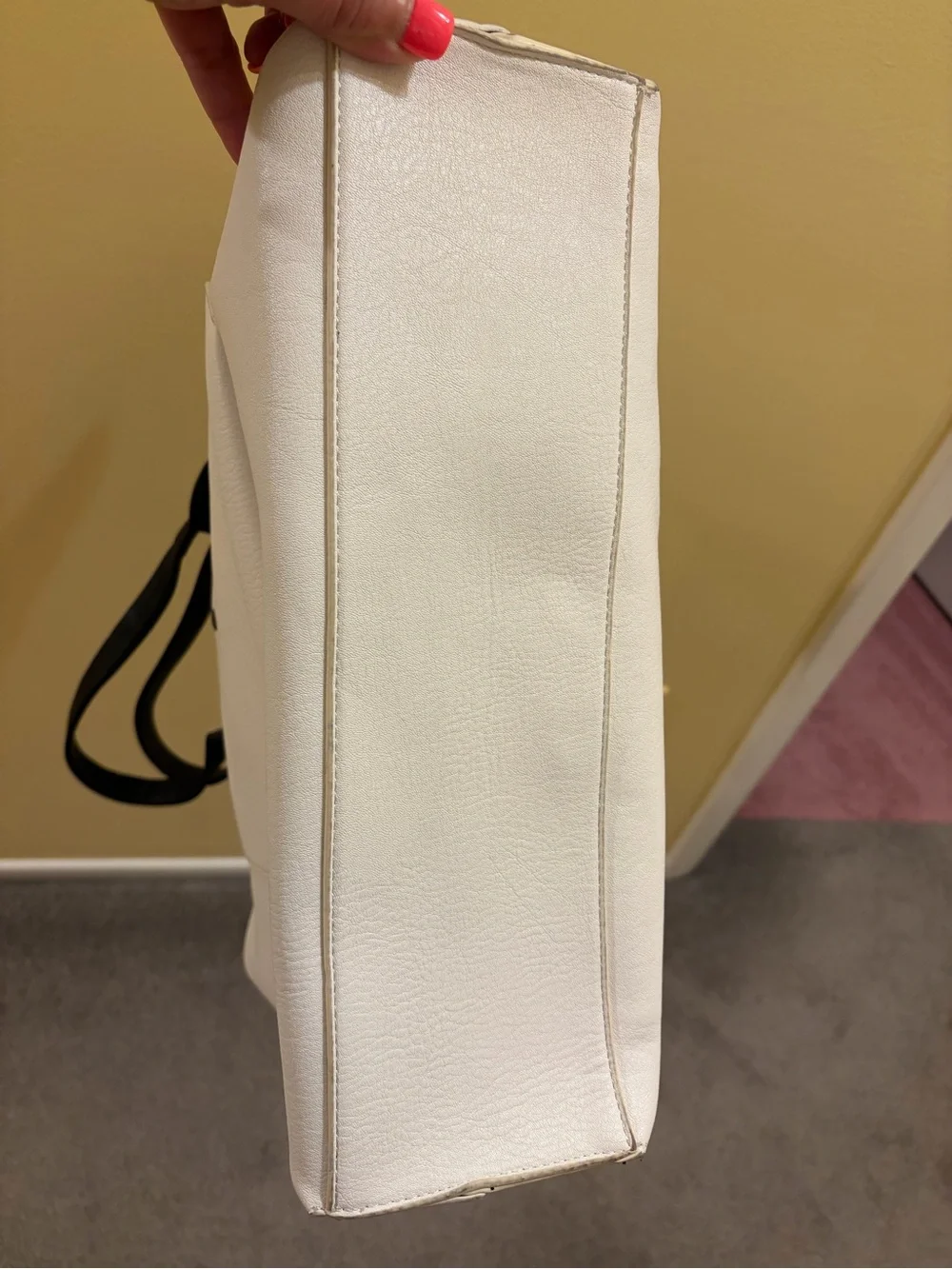 White Tote Bag with Black Handles and Bold Black Text